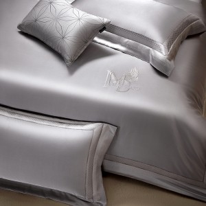 Super soft silk damask ab version long-staple cotton fashionable embroidery custom jacquard four-piece grey bedding set