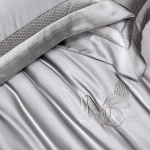 Super soft silk damask ab version long-staple cotton fashionable embroidery custom jacquard four-piece grey bedding set