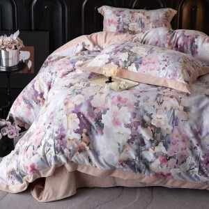 240g high-weight premium milk velvet 4pcs purple floral digital printed quilt cover pillowcases bedding set