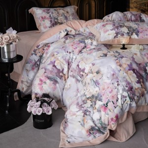 240g high-weight premium milk velvet 4pcs purple floral digital printed quilt cover pillowcases bedding set