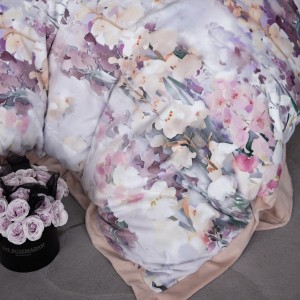 240g high-weight premium milk velvet 4pcs purple floral digital printed quilt cover pillowcases bedding set