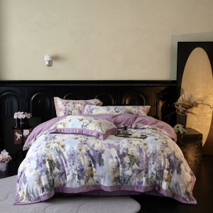 240g high-weight premium milk velvet 4pcs purple floral digital printed quilt cover pillowcases bedding set