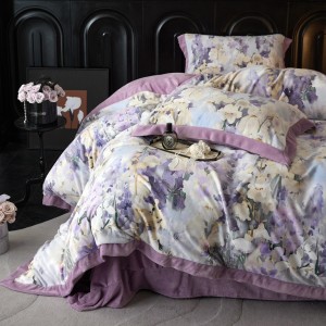 240g high-weight premium milk velvet 4pcs purple floral digital printed quilt cover pillowcases bedding set