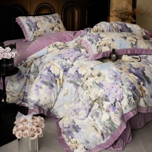 240g high-weight premium milk velvet 4pcs purple floral digital printed quilt cover pillowcases bedding set