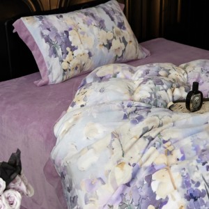 240g high-weight premium milk velvet 4pcs purple floral digital printed quilt cover pillowcases bedding set