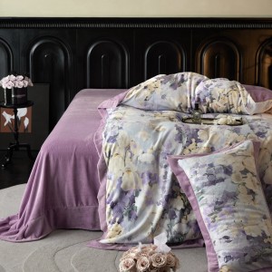 240g high-weight premium milk velvet 4pcs purple floral digital printed quilt cover pillowcases bedding set