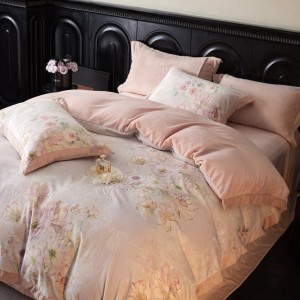 Hot sale autumn and winter 240g milk velvet Korean style floral digital printing anti-static corner pink bedding set