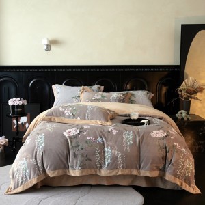 Brown digital printing high-weight milk velvet flat sheet duvet cover with 2 pillowcases warm fleece bedding set