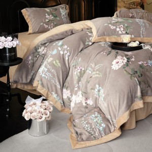 Brown digital printing high-weight milk velvet flat sheet duvet cover with 2 pillowcases warm fleece bedding set