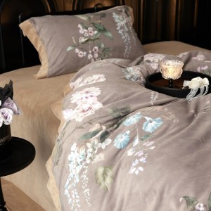 Brown digital printing high-weight milk velvet flat sheet duvet cover with 2 pillowcases warm fleece bedding set