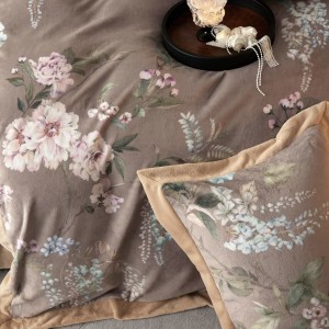 Brown digital printing high-weight milk velvet flat sheet duvet cover with 2 pillowcases warm fleece bedding set