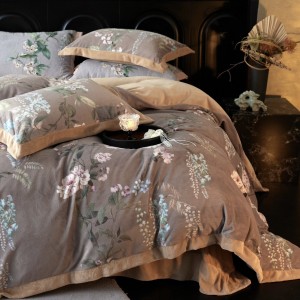 Brown digital printing high-weight milk velvet flat sheet duvet cover with 2 pillowcases warm fleece bedding set