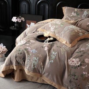 Brown digital printing high-weight milk velvet flat sheet duvet cover with 2 pillowcases warm fleece bedding set