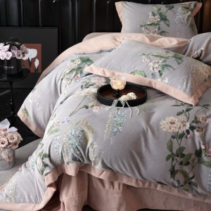 Premium winter 240g milk velvet digital printing grey duvet cover pink flat sheet bedding set