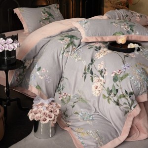 Premium winter 240g milk velvet digital printing grey duvet cover pink flat sheet bedding set