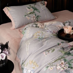 Premium winter 240g milk velvet digital printing grey duvet cover pink flat sheet bedding set