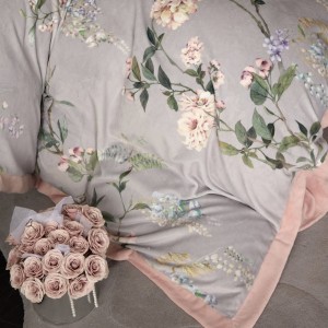 Premium winter 240g milk velvet digital printing grey duvet cover pink flat sheet bedding set