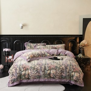 French digital painting winter warm high-weight milk velvet purple four-piece bedding set