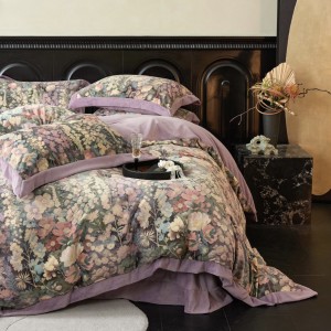 French digital painting winter warm high-weight milk velvet purple four-piece bedding set