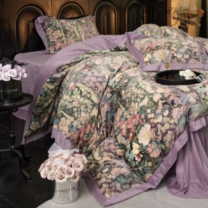 French digital painting winter warm high-weight milk velvet purple four-piece bedding set