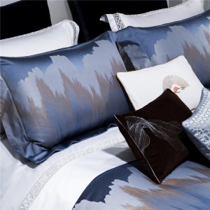 Jacquard Pillow Sham Pure Cotton Bed Sheets Blue Style Comforter Set Luxury Duvet Cover