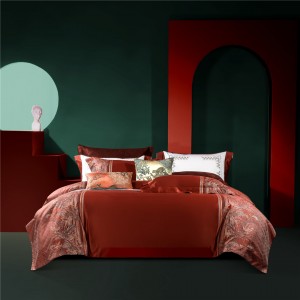 Jacquard Comforter Set Red Bed Linen Sheets Pure Cotton Pillow Sham Luxury Duvet Cover