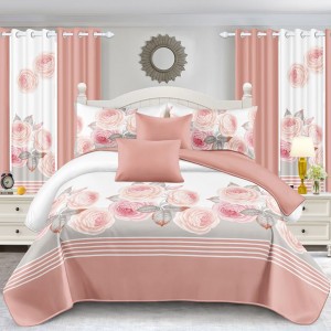 Microfiber Bedsheets Quilt Printed Bed Linen Pink Textile Polyester Pillow Slip Duvet Cover Set