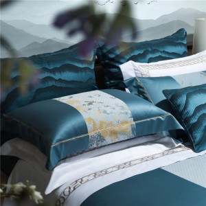 100% Cotton Pillowcases High Quality Quilt Cover Blue Jacquard Bed Sheets Elegant Luxury Duvet Cover Set