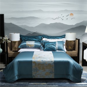 100% Cotton Pillowcases High Quality Quilt Cover Blue Jacquard Bed Sheets Elegant Luxury Duvet Cover Set