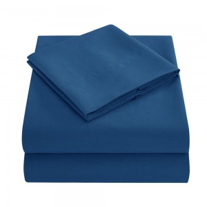 Navy Blue Simple Style Plain Solid Color Pillowcase Sanding Home Polyester Bed Fitted Bed Sheets