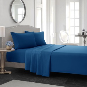 Navy Blue Simple Style Plain Solid Color Pillowcase Sanding Home Polyester Bed Fitted Bed Sheets