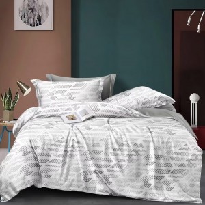 Grey Polyester Bed Sheets Printing Pillow Sham Home Textile Hotel-Grade Duvet Cover Set