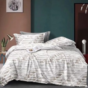 Grey Polyester Bed Sheets Printing Pillow Sham Home Textile Hotel-Grade Duvet Cover Set