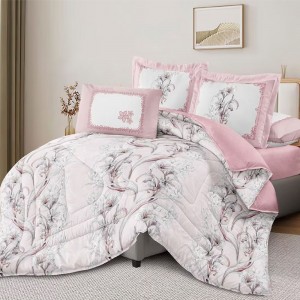 Sanding Bedsheets Printed Bed Linen Polyester Pillowcases Pink Comforter Set