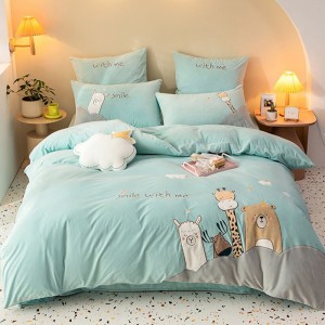 Wholesale Duvet Cover Baby Fleece King Size Bed Sheet  Brown Embroidered Pillowcase Kids′ Bedding Set