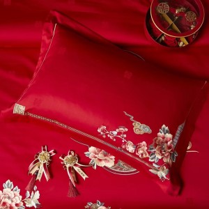 100-count cotton jacquard red wedding special wedding festive bed sheet four-piece bedding