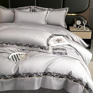 Embroidery Series Pure Cotton Gray Premium Warm Bedding Set