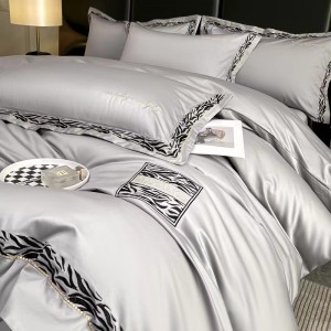 Embroidery Series Pure Cotton Gray Premium Warm Bedding Set