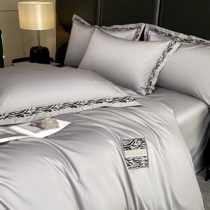 Embroidery Series Pure Cotton Gray Premium Warm Bedding Set