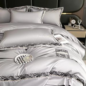 Embroidery Series Pure Cotton Gray Premium Warm Bedding Set