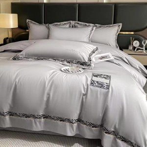 Embroidery Series Pure Cotton Gray Premium Warm Bedding Set