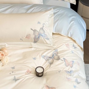 Embroidered Butterfly Elegant White 80s Xinjiang Cotton Bedding Set