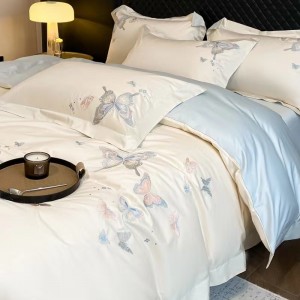 Embroidered Butterfly Elegant White 80s Xinjiang Cotton Bedding Set