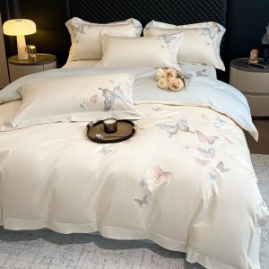 Embroidered Butterfly Elegant White 80s Xinjiang Cotton Bedding Set