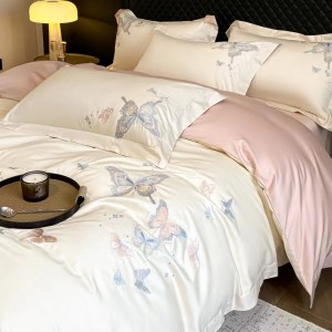 Embroidered Butterfly Elegant White 80s Xinjiang Cotton Bedding Set