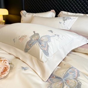 Embroidered Butterfly Elegant White 80s Xinjiang Cotton Bedding Set