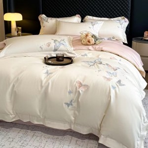 Embroidered Butterfly Elegant White 80s Xinjiang Cotton Bedding Set