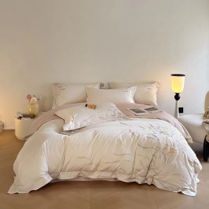 High-grade exquisite embroidery pink blue white 80 cotton Bedding set