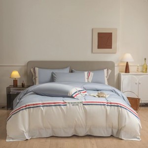 Embroidery 80s Xinjiang cotton blue pink high-grade skin-friendly bedding set