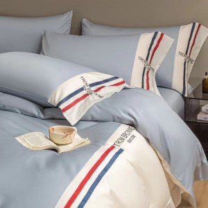 Embroidery 80s Xinjiang cotton blue pink high-grade skin-friendly bedding set